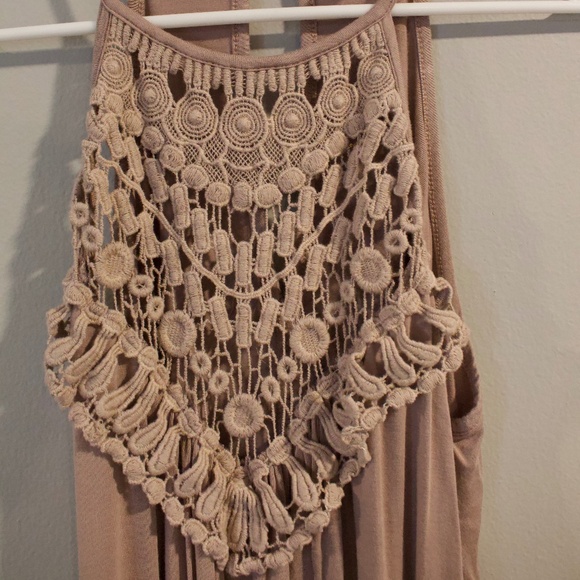 Dresses & Skirts - Tan dress with crochet chest